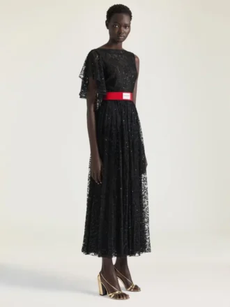 Asymmetric Dress in Lace with Sequins