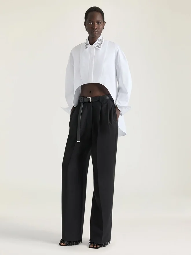 Asymmetric Shirt in Poplin with Sequins Asymmetric Shirt in Poplin with Sequins