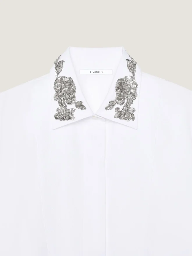 Asymmetric Shirt in Poplin with Sequins Asymmetric Shirt in Poplin with Sequins