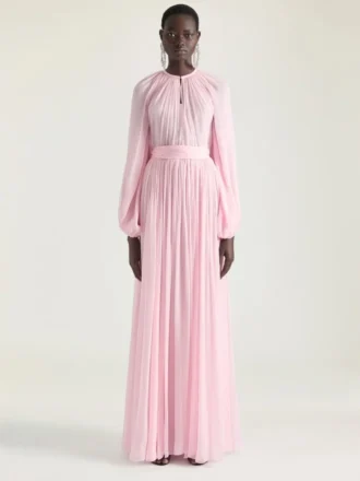 Balloon Sleeves Evening Dress in Silk Chiffon