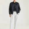 Bomber in Leather and Satin with Givenchy Paris Embroidery