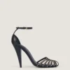 Cage Heeled Sandals in Leather with Studs