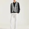 Cardigan in Cotton Knit with Flowers Print