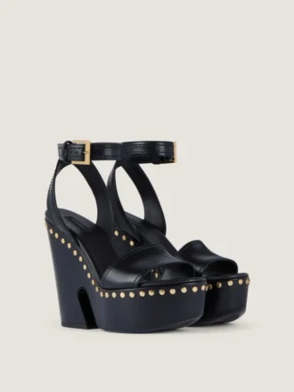 Clog Platform Sandals in Leather with Studs Detail