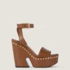 Clog Platform Sandals in Leather with Studs Detail