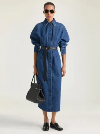 Cocoon Dress in Medium Blue Denim