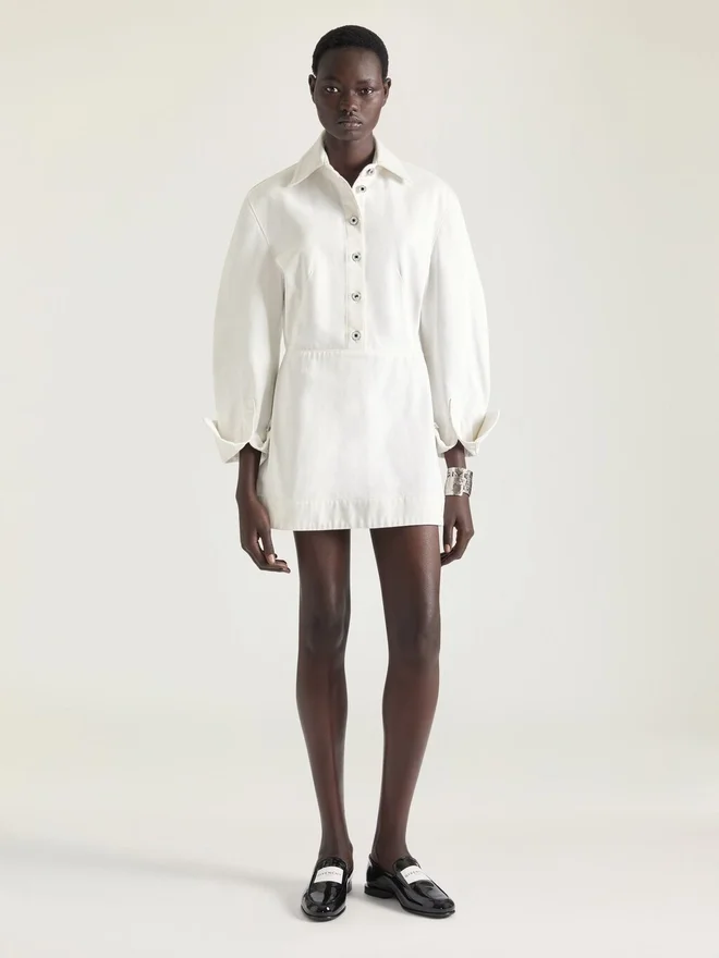 Cocoon Mini Dress in White Denim Cocoon Mini Dress in White Denim