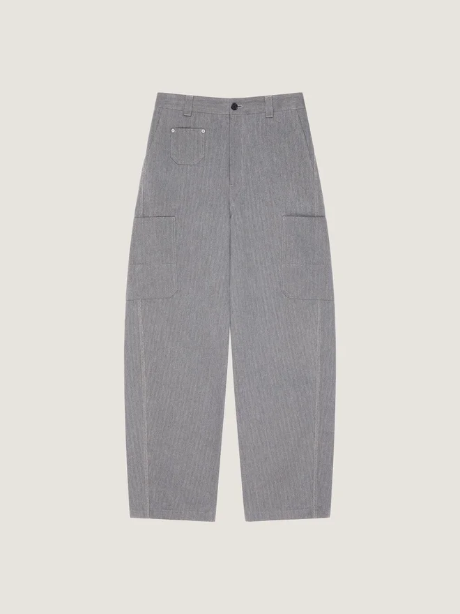 Couture Seam Cargo Trousers in Herringbone Denim Couture Seam Cargo Trousers in Herringbone Denim