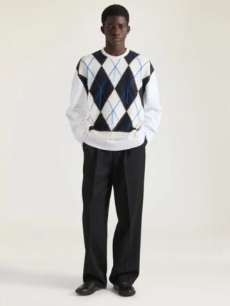 Couture Seam Knitted Argyle Sweater