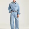 Couture Seam Overshirt in Light Blue Denim