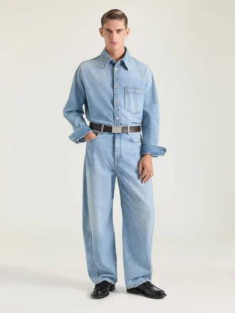 Couture Seam Overshirt in Light Blue Denim
