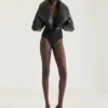 Cropped Bomber with Zipped Shawl Collar in Leather
