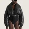 Cropped Bomber with Zipped Shawl Collar in Leather