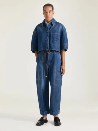 Cropped Cocoon Shirt in Medium Blue Denim