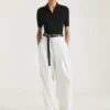 Cropped Polo in Second Skin Effect Knit