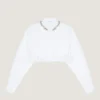 Cropped Shirt in Poplin with Crystals