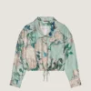Cropped Shirt in Silk with Roses Print