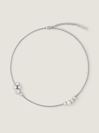 Crystal Pearl Short Necklace in Metal, Crystals and Pearls