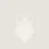 Cutaway Bodysuit in Knit with Embroidered Pearls