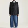 Double Breasted Fitted Jacket in Striped Wool