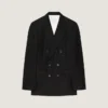 Double Breasted Fitted Jacket in Striped Wool
