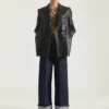 Double-Breasted Slashed Jacket in Leather