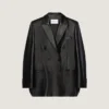 Double-Breasted Slashed Jacket in Leather