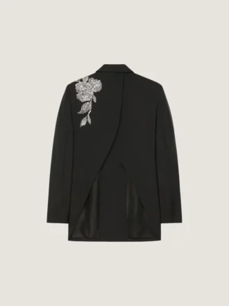 Double-Breasted Slashed Jacket in Wool with Sequins