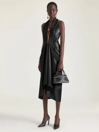 Draped Dress in Nappa Leather