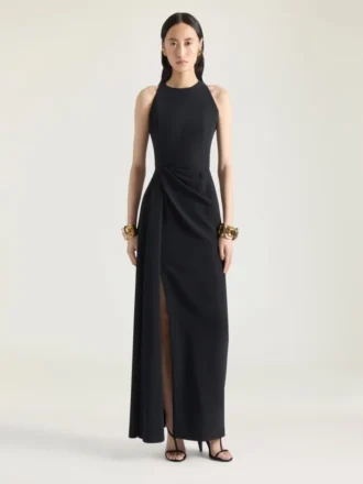 Draped Halterneck Evening Dress in Crepe Cady