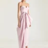 Evening Bustier Dress in Polyfaille with Bow Detail