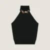 Halterneck Top in Viscose with Crystals