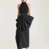 Midi Skirt in Polyfaille with Bow Detail