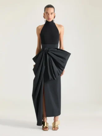 Midi Skirt in Polyfaille with Bow Detail