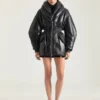 Hourglass Bomber with Zipped Shawl Collar in Leather
