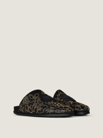 Label Flat Mules in Leather with Studs