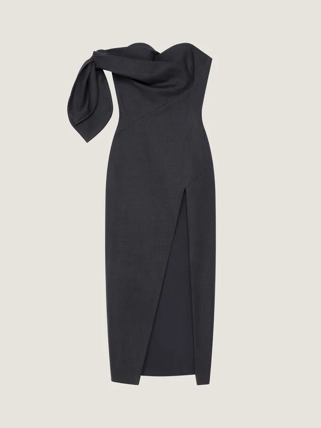 Long Bustier Dress in Wool with Bow Long Bustier Dress in Wool with Bow