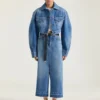 Midi Pants Skirt in Medium Blue Denim
