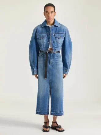Midi Pants Skirt in Medium Blue Denim