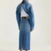 Midi Pants Skirt in Medium Blue Denim