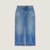 Midi Pants Skirt in Medium Blue Denim