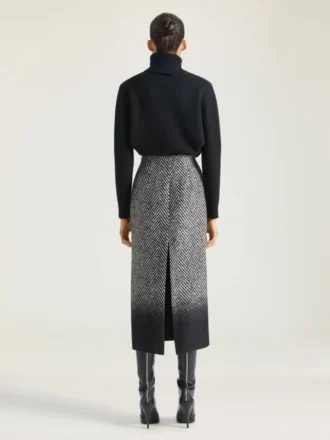 Midi Pencil Skirt in Herringbone Mixed Wool
