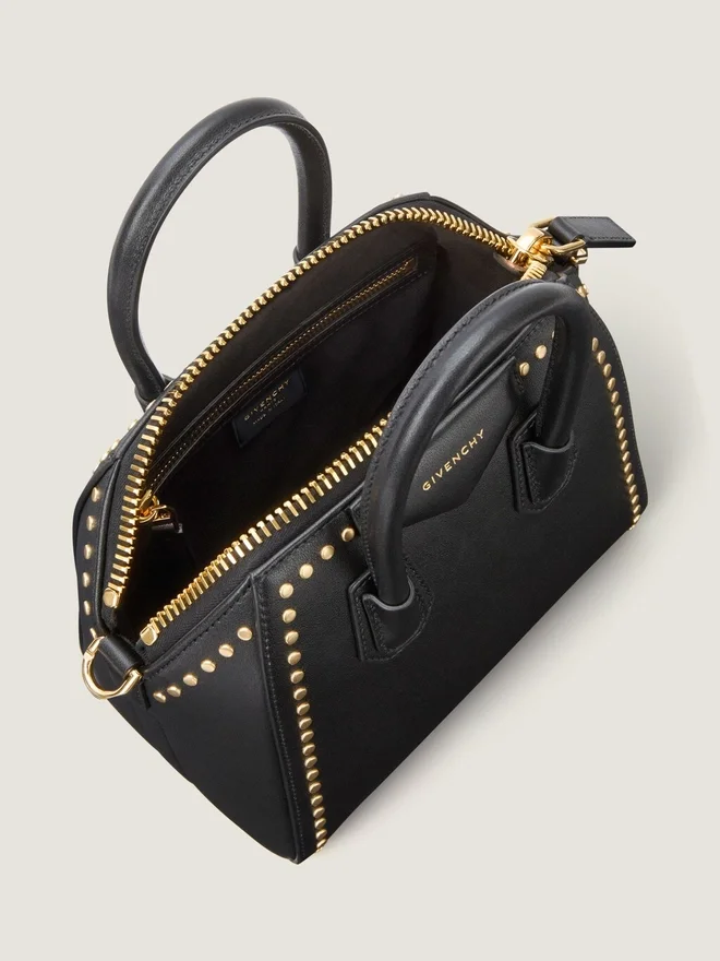 Mini Antigona Bag in Box Leather with Studs Detail Mini Antigona Bag in Box Leather with Studs Detail