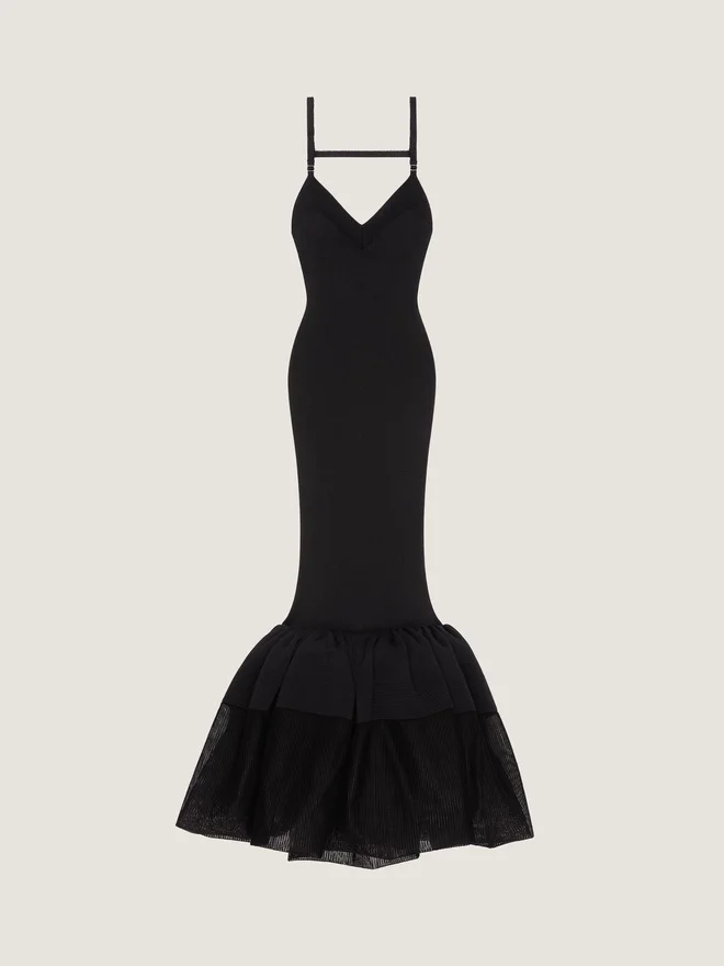 Open Back Ruffled Dress in Fine Rib Open Back Ruffled Dress in Fine Rib