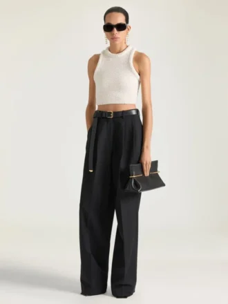 Cropped Top in Knit with Embroidered Pearls