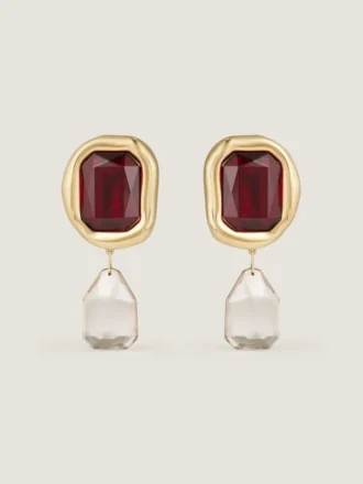 Sculptural Crystal Clip Earrings in Metal and Crystals