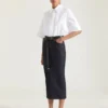 Midi Kickback Skirt in Raw Denim