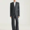 Single-Breasted Collarless Fitted Jacket in Flannel