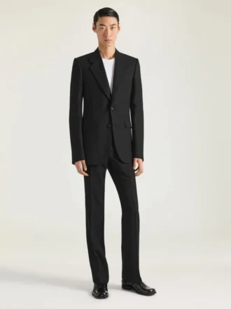Single-Breasted Fitted Checked Jacket in Wool