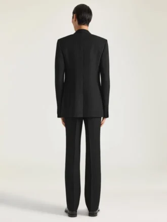 Single-Breasted Fitted Checked Jacket in Wool